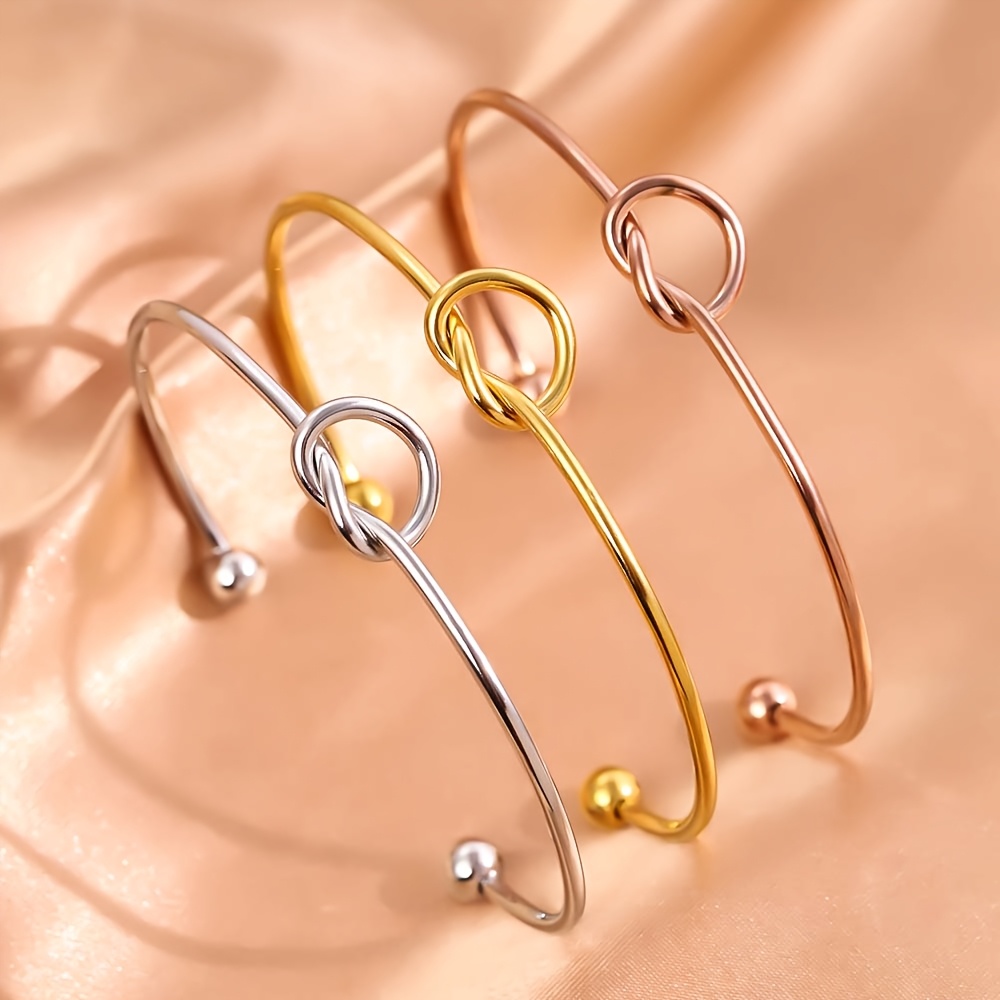 Women's 18K Gold-Plated Adjustable Heart Knot Bangle Bracelet